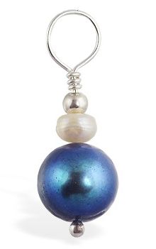 Buy Belly Rings. TummyToys Blue Fresh Water Pearl Swinger - Changeable Solid Silver with Pearls Navel Pendant