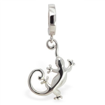 Belly Button Rings. TummyToys Silver Gecko Navel Ring - Solid 925 Silver Lizard Charm Snap Lock Belly Ring