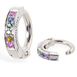 TummyToys® 14K White Gold Rainbow Sapphire Belly Ring - Solid 14k White Gold Belly Ring with Multi Coloured Sapphires