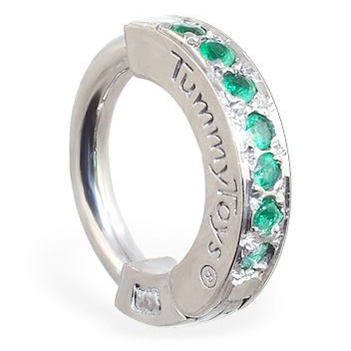 TummyToys® Green CZ Paved Silver Sleeper Navel Ring - Navel Jewellery Shop Australia