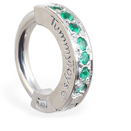 TummyToys® Green CZ Paved Silver Sleeper Navel Ring
