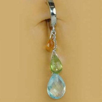 TummyToys® Natural Gemstone Teardop on Pure Platinum Clasp. Silver Belly Rings.