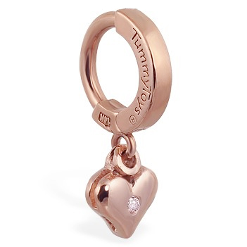 Buy Belly Rings. TummyToys 14K Rose Gold Diamond Heart Navel Ring - Solid 14k Rose Gold Belly Ring with bezel DIAMOND