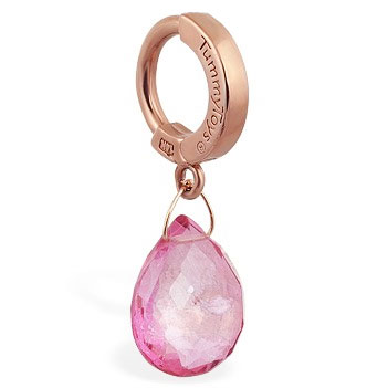 TummyToys® 14K Rose Gold Pink Quartz Drop Navel Ring - Belly Button Rings