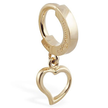 Tummy Toys 14K Yellow Gold Dangling Heart Navel Ring - Belly Button Rings
