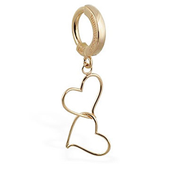 TummyToys® Solid Yellow Gold Hand Made Double Heart Belly Ring