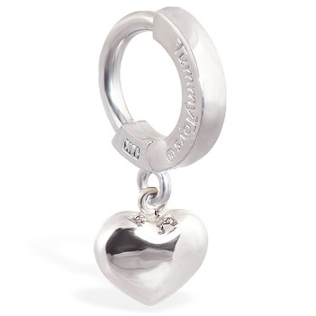 TummyToys® 14K White Gold Puffed Heart Navel Ring - Belly Button Rings