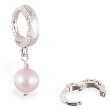 Shop Belly Rings. TummyToys Pink Freshwater Pearl Huggy - Solid Silver Sleeper Clasp with Natural Freshwater Pearl Drop