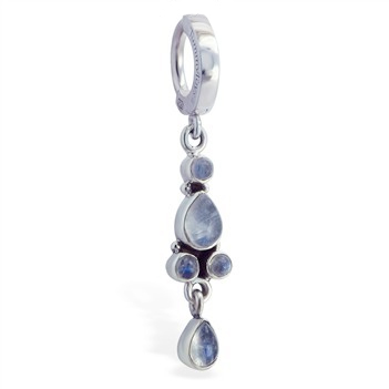 Navel Jewellery. TummyToys Balinese Moonstone Piercing - Solid Silver Clasp with Natural Moonstone Gems