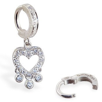 Buy Belly Rings. TummyToys Paved Vintage Heart Clasp - Solid Silver CZ Snap Lock Belly Ring