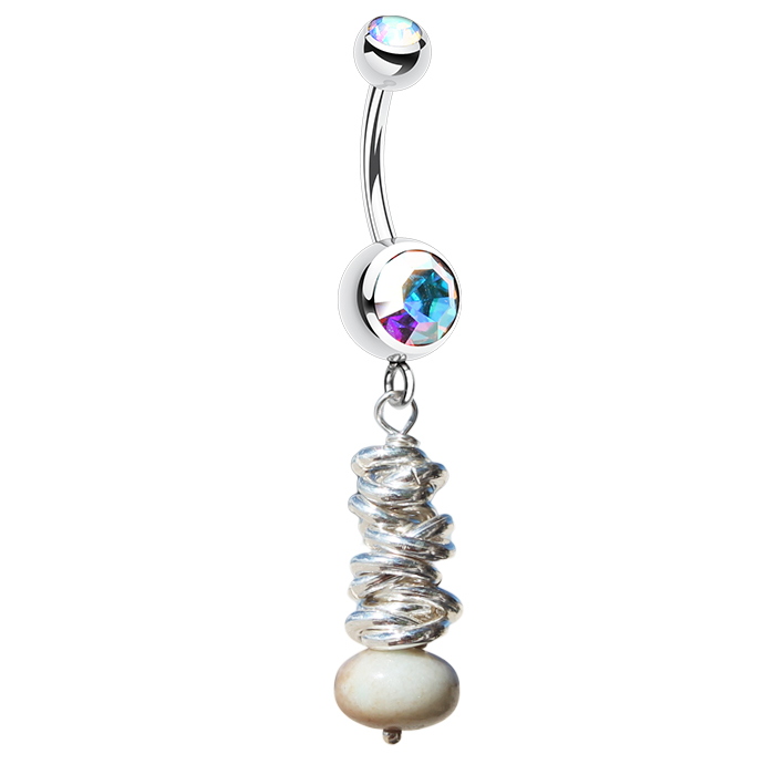 Belly Button Rings. Saltwater Silver Amazonite Belly Bar - Solid Silver Hand Crafted Belly Rings