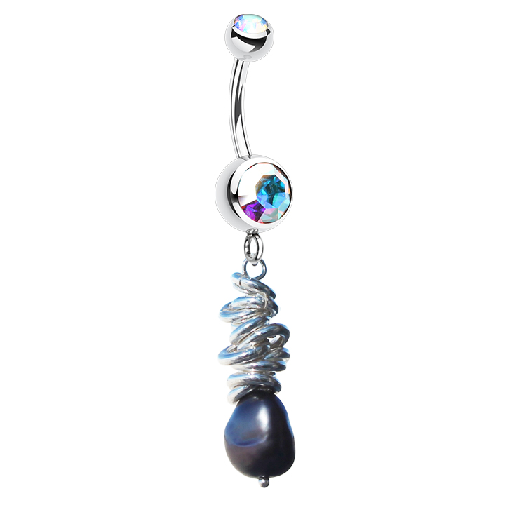 Shop Belly Rings. Saltwater Silver Peacock Pearl Belly Bar - Solid Silver Hand Crafted Belly Rings