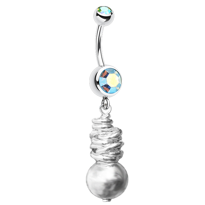 Quality Belly Rings. Saltwater Silver Bead Drop Belly Bar - Solid Silver Hand Crafted Belly Rings