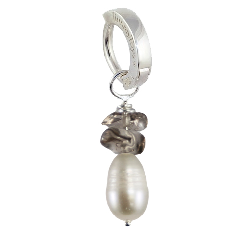 High End Belly Rings . Saltwater Silver Pearl with Smokey Quartz - Solid Silver Australian Hand Crafted Quartz Pearl Swinger Clasp