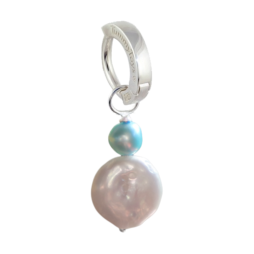 Belly Button Rings. Cream Coin and Blue Freshwater Pearls - Solid Silver Australian Saltwater Silver Cream Coin and Blue Freshwater Pearl Piercing