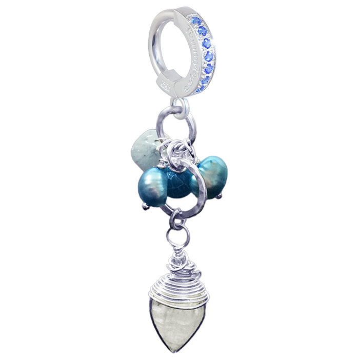 High End Belly Rings . Designer Moonstone Pearl Drop Huggy - Natural Freshwater Pearls with Moonstone Pendant and Frosted Agate
