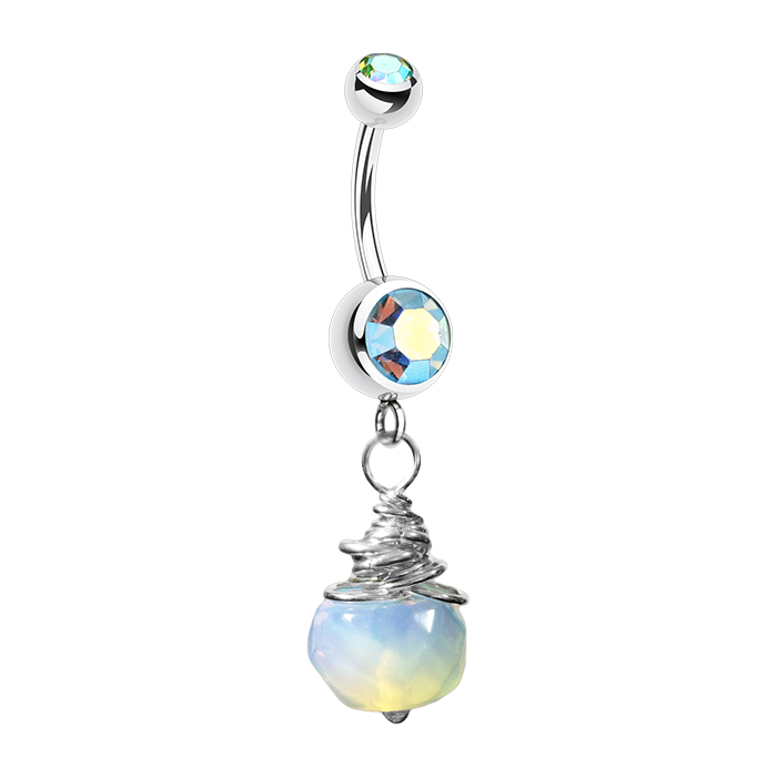 Quality Belly Rings. Saltwater Silver Opalite Belly Bars - Solid 925 Silver Natural Australian Hand Crafted Belly Rings