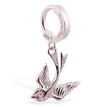 Navel Jewellery. TummyToys Silver Femme Metale Sparrow - Solid 925 Silver Love Bird Snap Lock Belly Ring