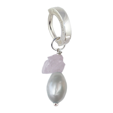 Designer Belly Rings. Saltwater Silver Grey Pearl Quartz Set - Solid 925 Silver Clasp with Changeable 925 Silver Swinger