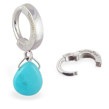 Quality Belly Rings. TummyToys 925 Silver Turquoise Sleeper - Solid Silver Clasp with Vibrant all Natural Turquoise Gemstone