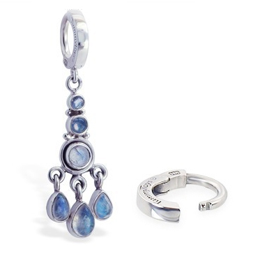 Navel Jewellery. TummyToys Boho Moonstone Huggy - Solid Silver Clasp with Natural Moonstone Gems