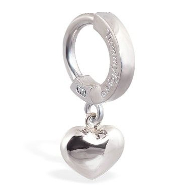Belly Button Rings. TummyToys Puffed Heart Belly Huggy - Solid 925 Silver Love Heart Snap Lock Belly Ring