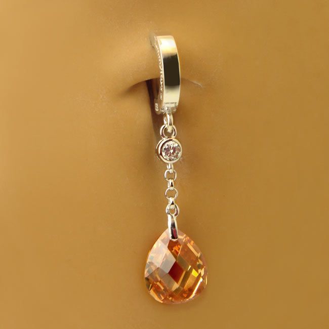 Belly rings. TummyToys  Amber Drop - Cubic Zirconia Clasp Lock Belly Ring