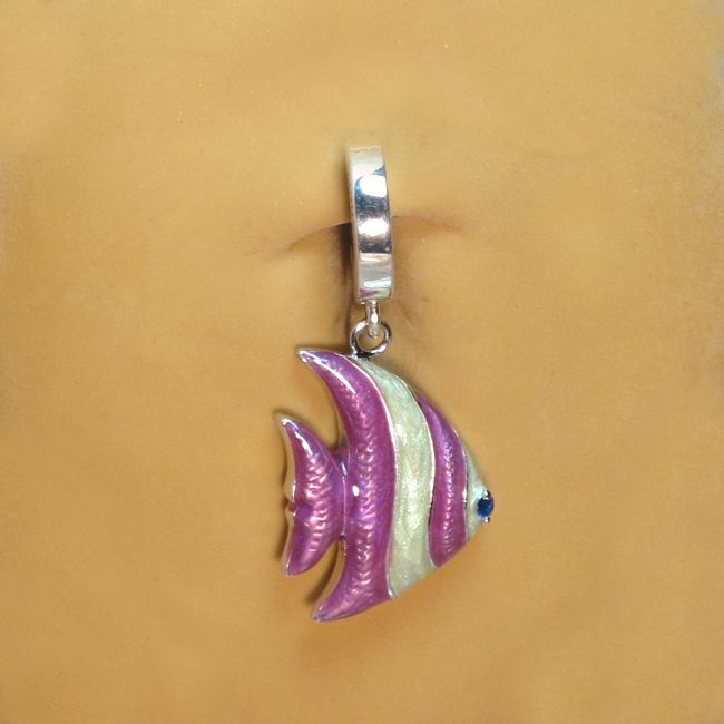 Designer Belly Rings. TummyToys Silver Tropical Angel Fish - Clasp Lock Belly Button Rings