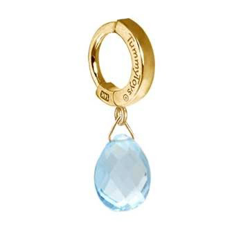 High End Belly Rings . TummyToys Solid 14K Yellow Gold Blue Topaz Drop - Designer Snap Lock Belly Ring