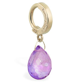 TummyToys® Solid 14K Yellow Gold Amethyst Drop. High End Belly Rings.