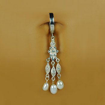 Buy Belly Rings. TummyToys Fresh Water Pearl Chandeleir Drop - Vintage Style Silver Snap Lock Belly Ring