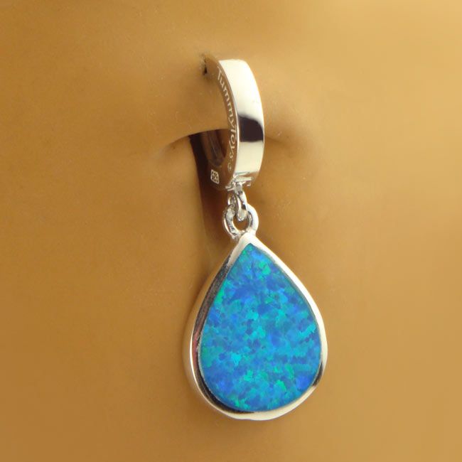 Belly rings. TummyToys Silver Opal Look Tear Drop - Clasp Lock Belly Button Rings