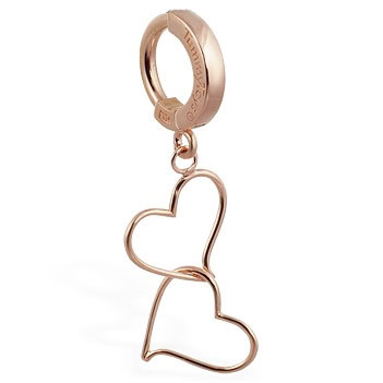 TummyToys® Solid Rose Gold Hand Made Double Heart Belly Ring - Belly Button Rings
