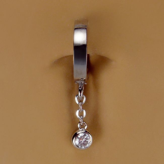 Designer Belly Rings. TummyToys White Gold Diamond Chain Navel Ring - Solid 14k White Gold Belly Ring with Bezel Set DIAMOND