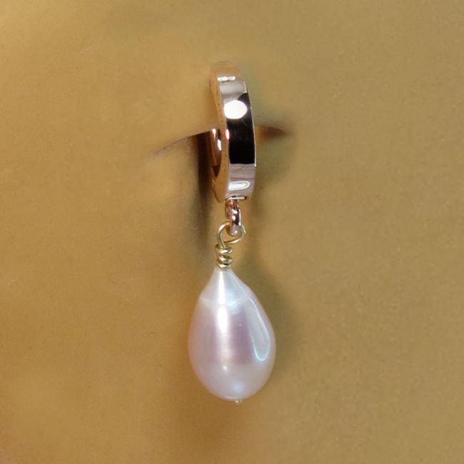 Belly Button Rings. TummyToys Solid 14K Yellow Gold Natural Pearl Clasp - Freshwater Pearl Snap Lock Belly Ring
