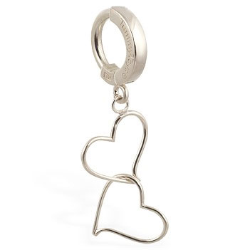 Belly Bars. TummyToys White Gold Hand Made Double Heart Belly Ring - Designer Snap Lock Belly Ring