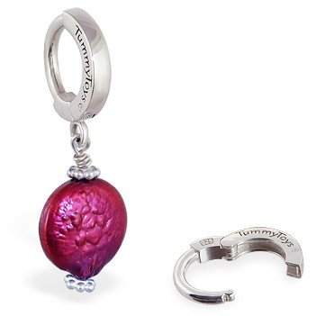 TummyToys® Red Wine Freshwater Coin Pearl Pendant. High End Belly Rings.