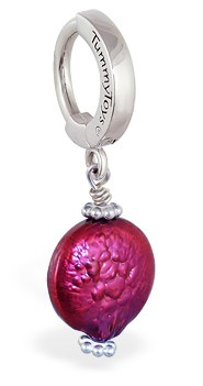 TummyToys Red Wine Freshwater Coin Pearl Pendant - Solid Silver Clasp Lock Body Jewellery