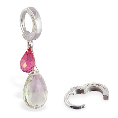 TummyToys® Pink Topaz and Green Quartz Belly Ring. Belly Rings Shop.