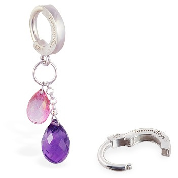 Navel Jewellery. TummyToys Pink Topaz and Natural Amethyst Belly Jewellery - Sterling Silver Belly Button Ring