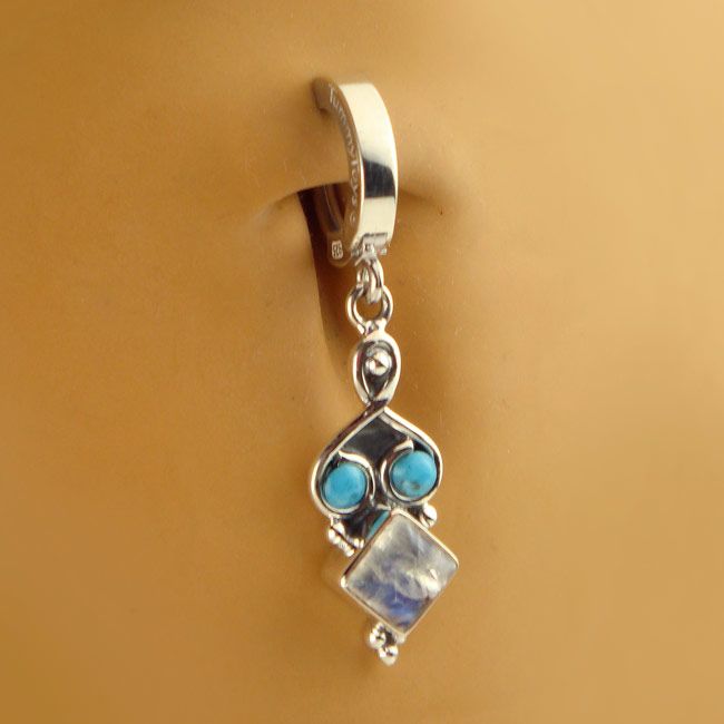 Quality Belly Rings. TummyToys Moonstone and Turquoise Belly Ring - Silver Pendant Set Body Jewellery