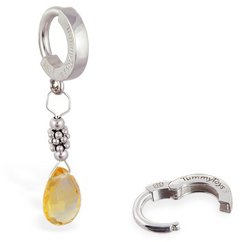 Belly Bars. TummyToys Citrine and Silver Belly Ring -  Citrine Pendant Body Jewellery with Silver Rondels and Beads