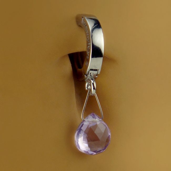 TummyToys® Natural Lavender Amethyst Teardop on Pure Platinum Clasp. Silver Belly Rings.