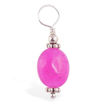 High End Belly Rings . TummyToys Hot Pink Jade Navel Swinger Charm - Changeable Solid Silver and Jade Navel Pendant